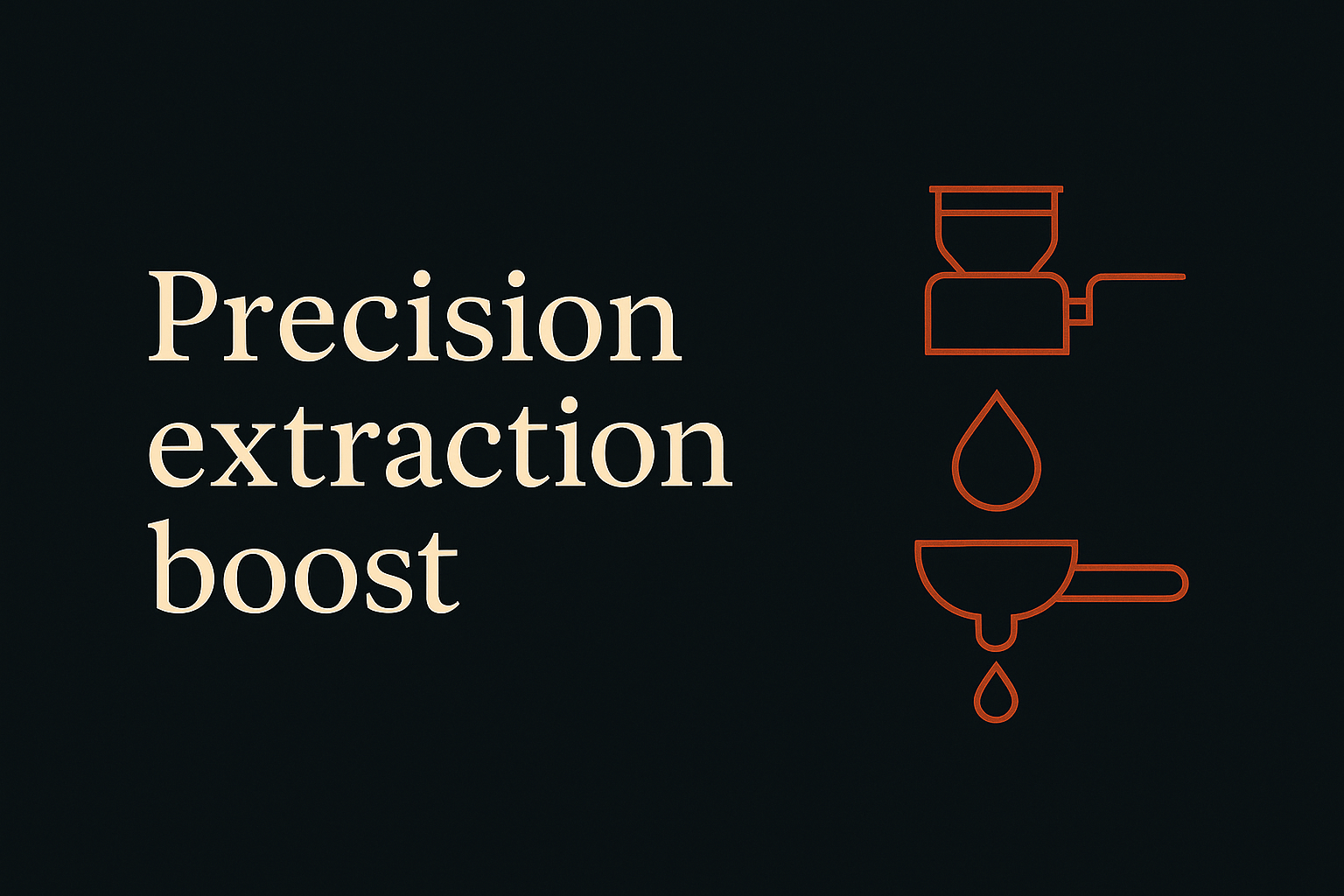Cream text on charcoal, orange brewing icon, text 'Precision Extraction Boost', ample negative space.