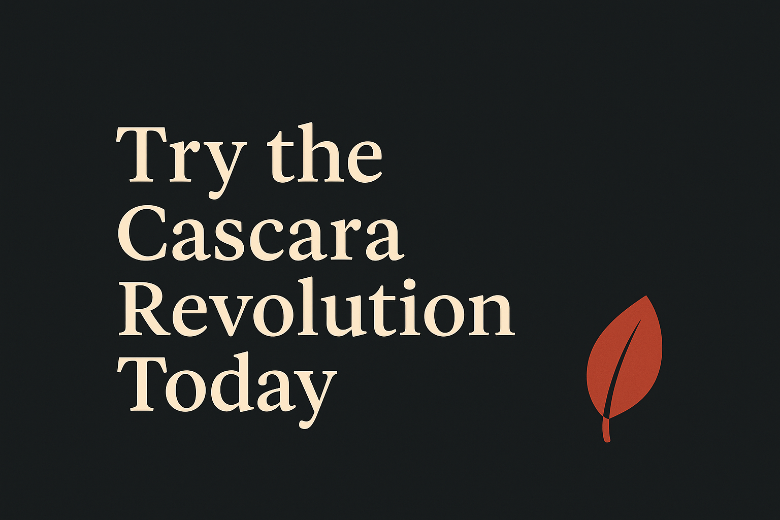 Charcoal background with cream text and tea leaf icon in orange.