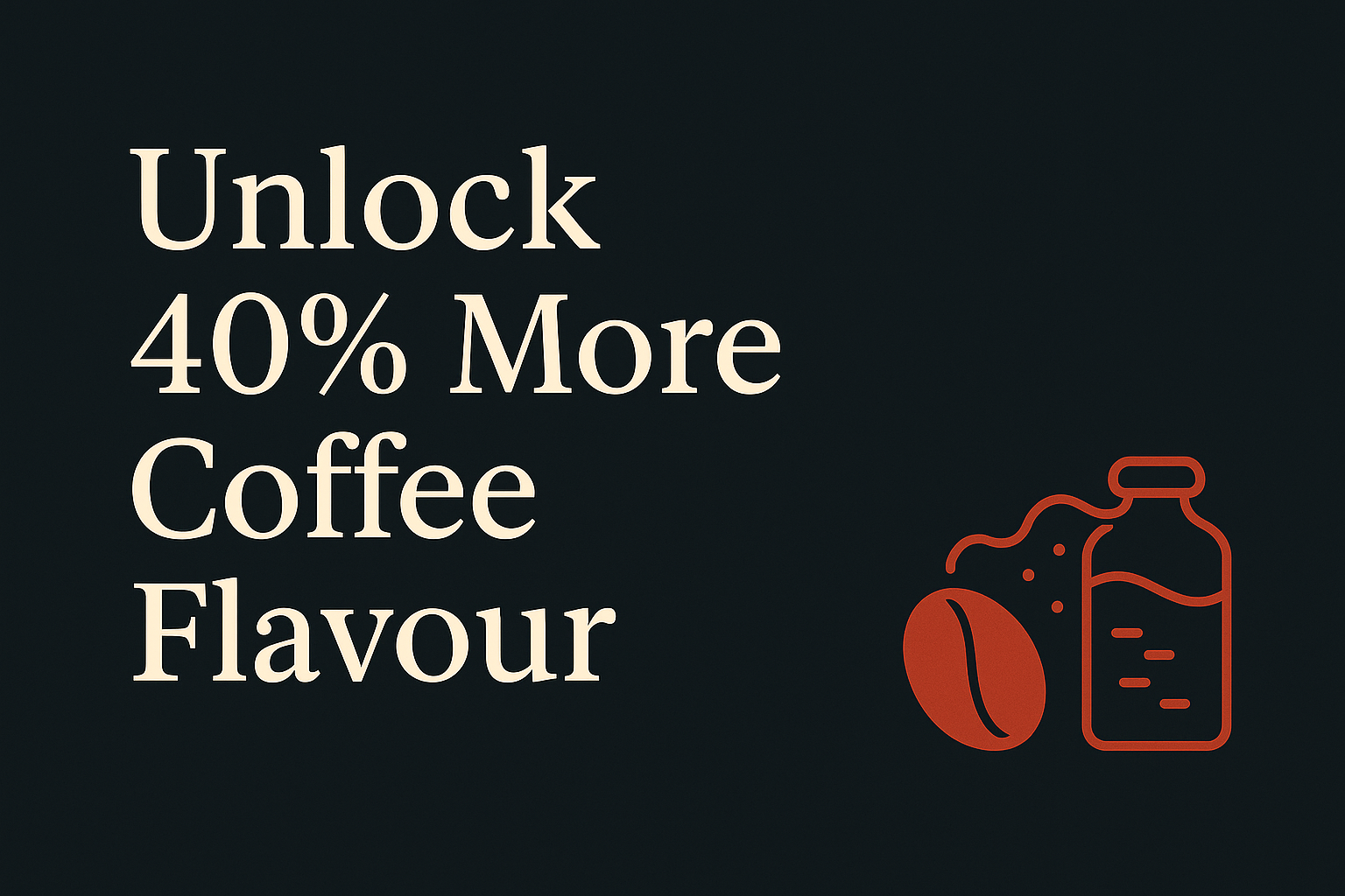 Dark design with cream text, orange coffee bean and fermentation icons, spacious layout.