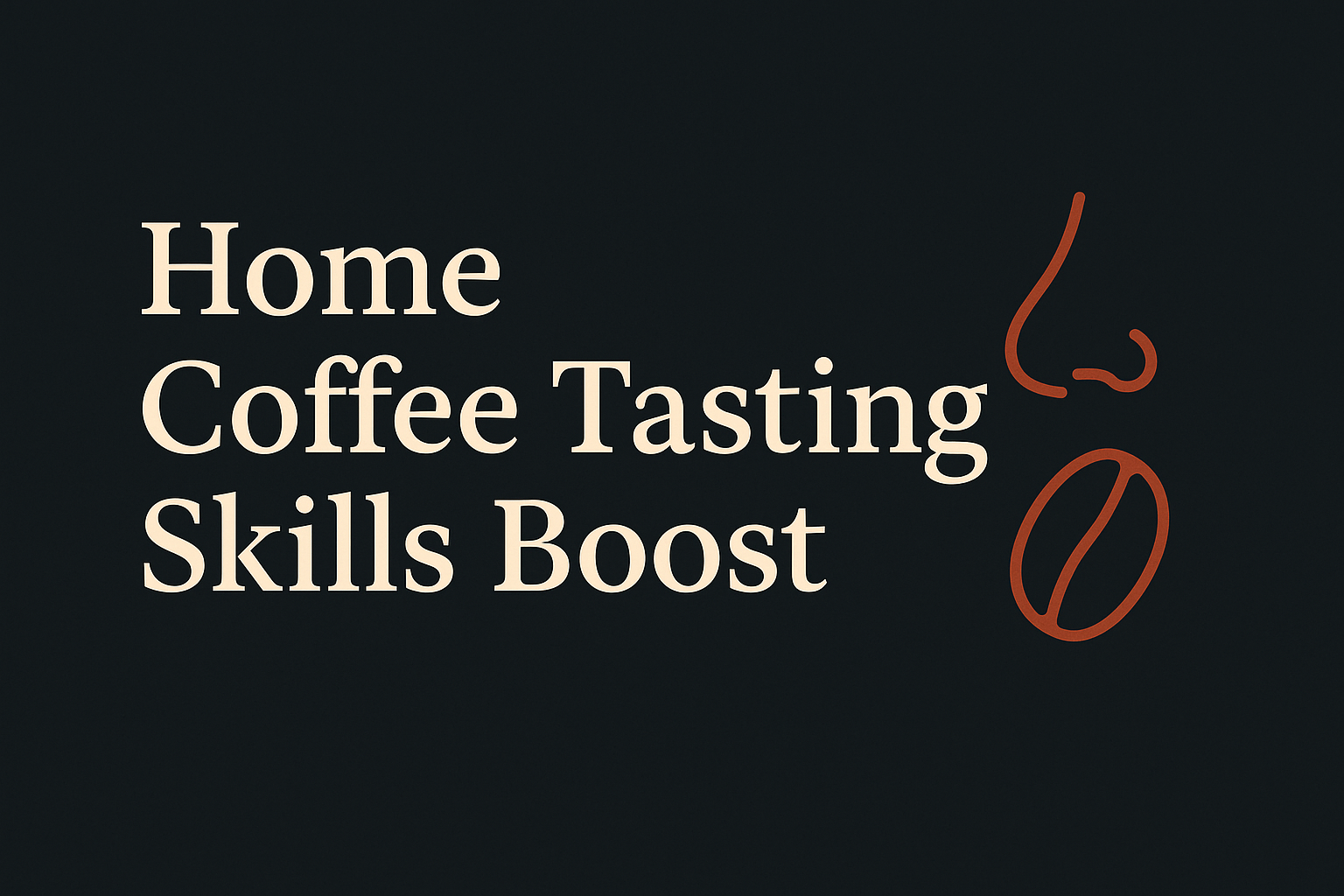 Dark background, cream text, orange coffee bean, and nose icons for sensory theme.