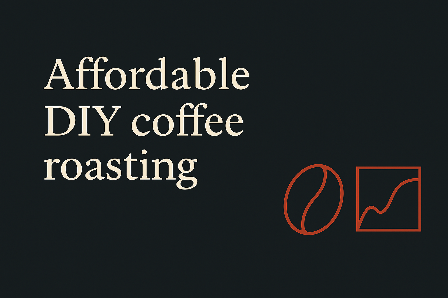 Dark charcoal with cream text, accented by orange roasting drum and bean icons.