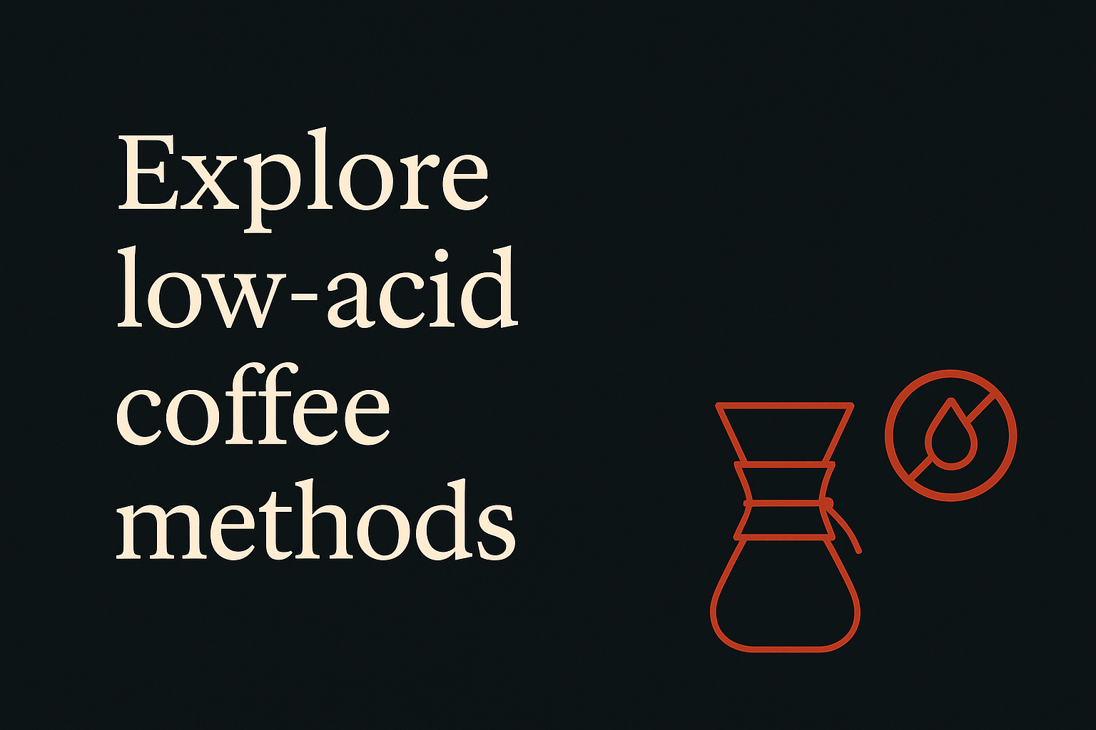 Charcoal background with cream text and orange coffee brewing icons, emphasizing negative space.