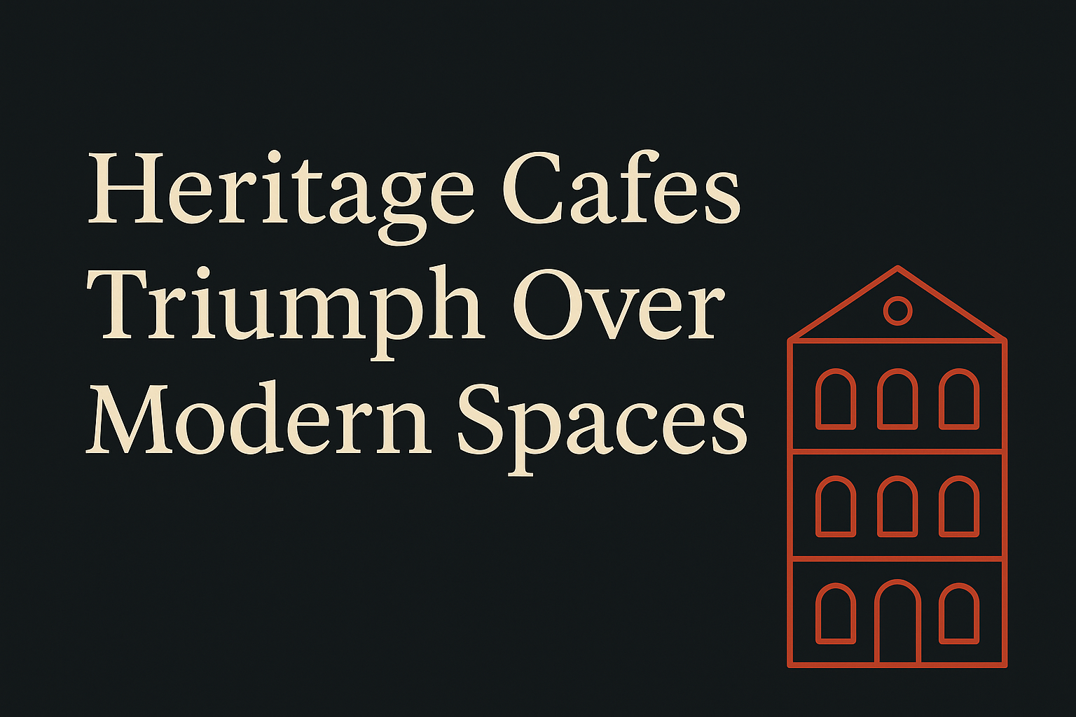 Dark background with cream text and orange silhouette of a heritage building