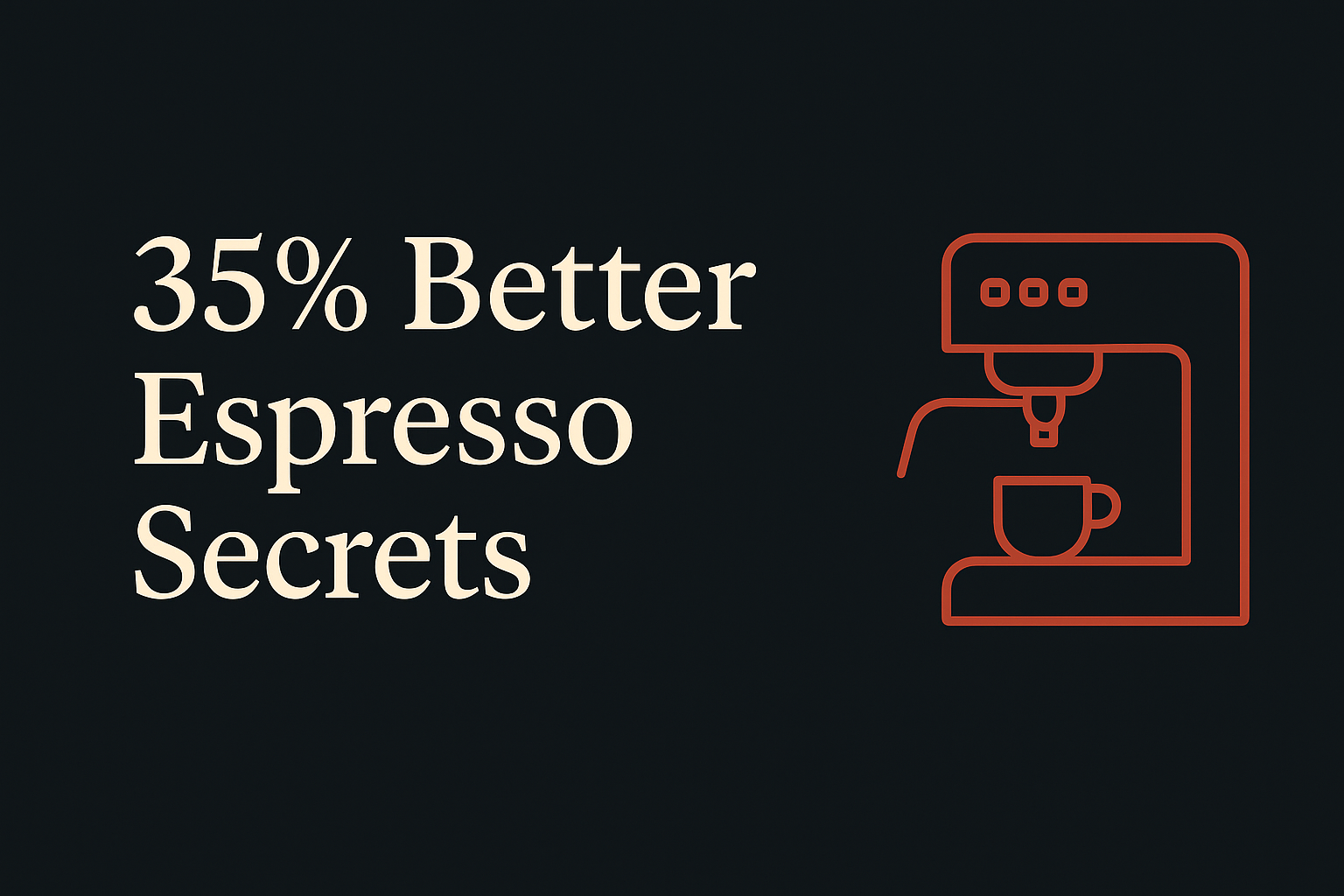 Espresso machine icon on charcoal with cream text: '35% Better Espresso Secrets'.