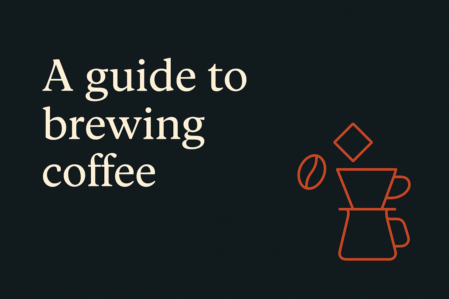 Dark background with cream text, orange coffee icon, ample negative space, clean layout.