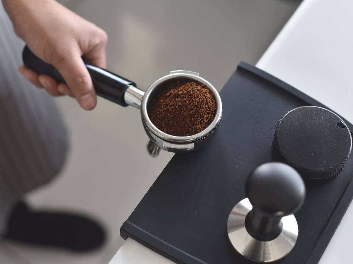 Coffee grounds inside of portafilter