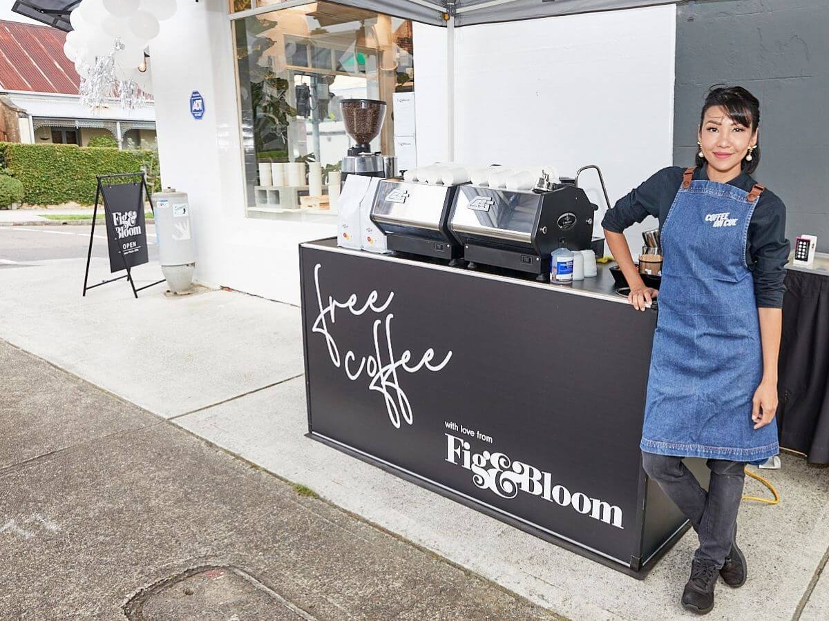 Coffee cart at retail store activation event