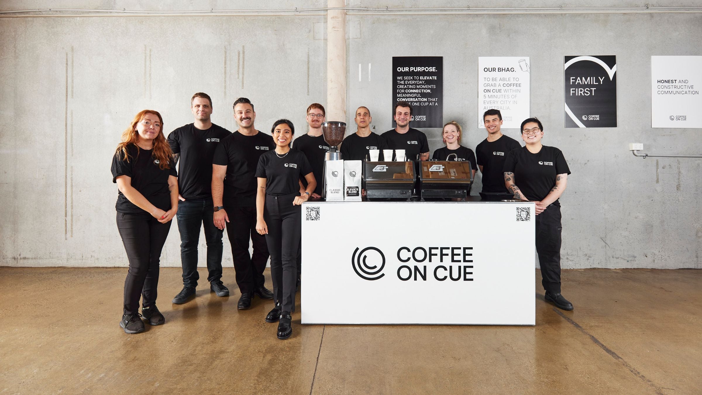 Coffee on Cue barista team in Melbourne HQ at Xmas party