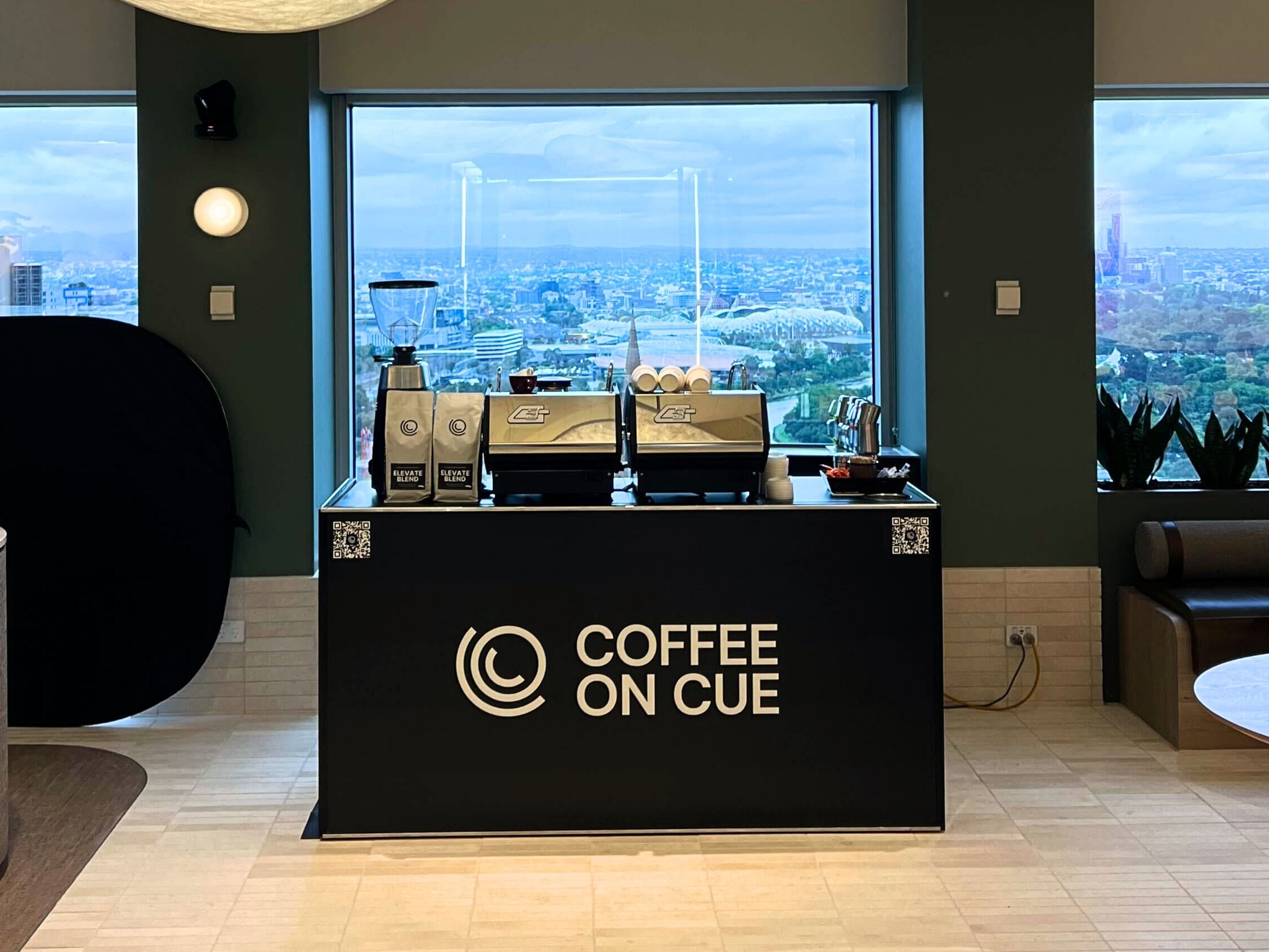 Coffee cart set up inside of kitchenette