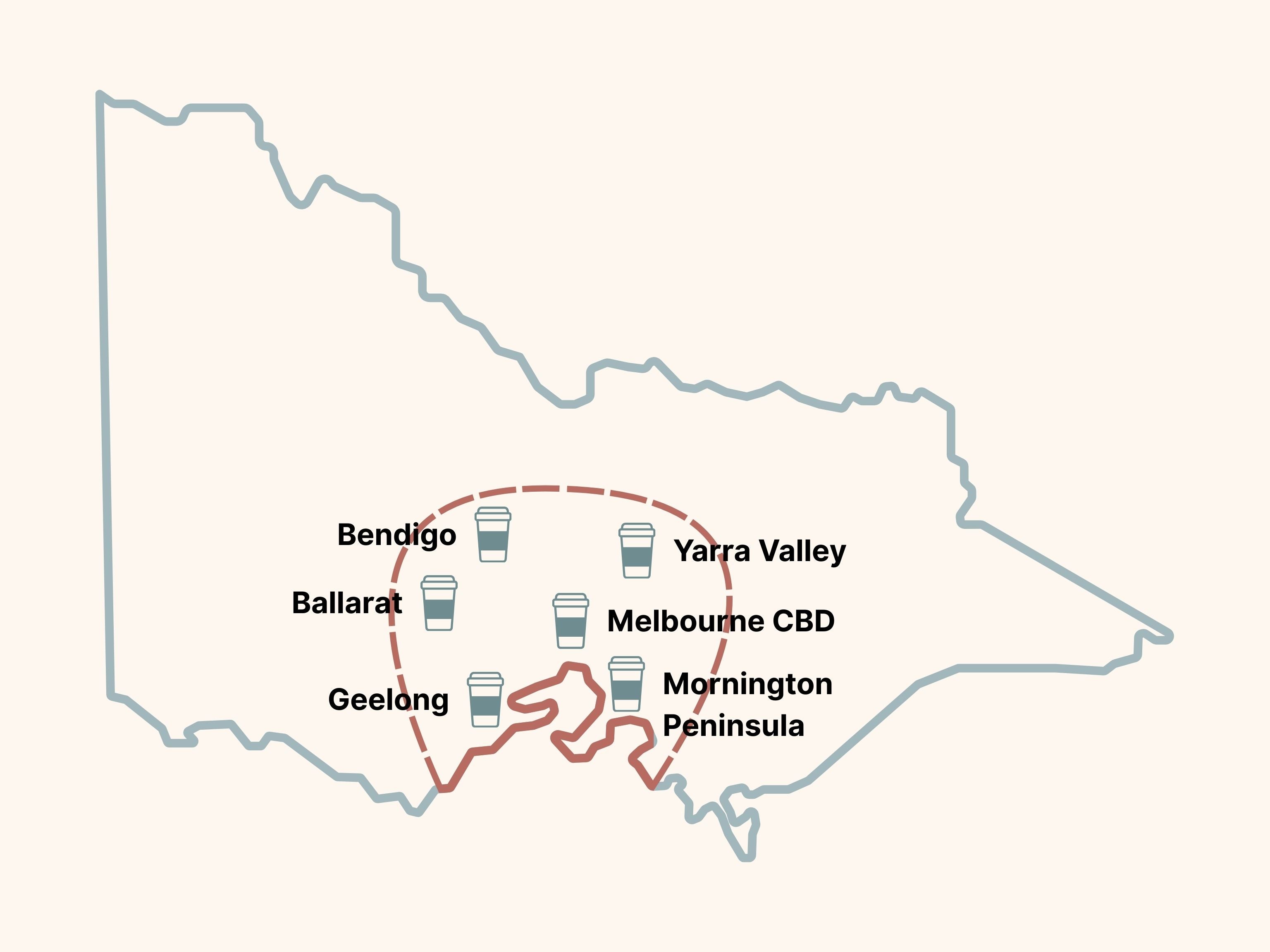 Melbourne mobile coffee service area map