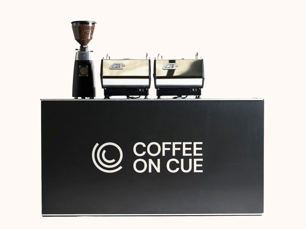 Coffee on Cue branded La Marzocco twin gs3 coffee cart