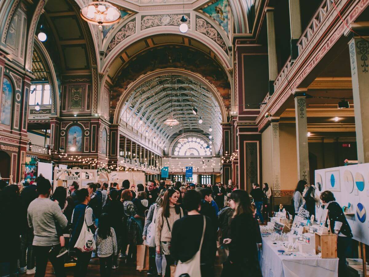 Attendees at indoor market