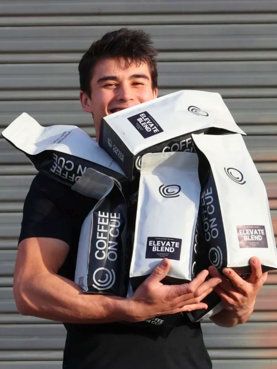 Recyclable Coffee on Cue branded coffee bag packaging