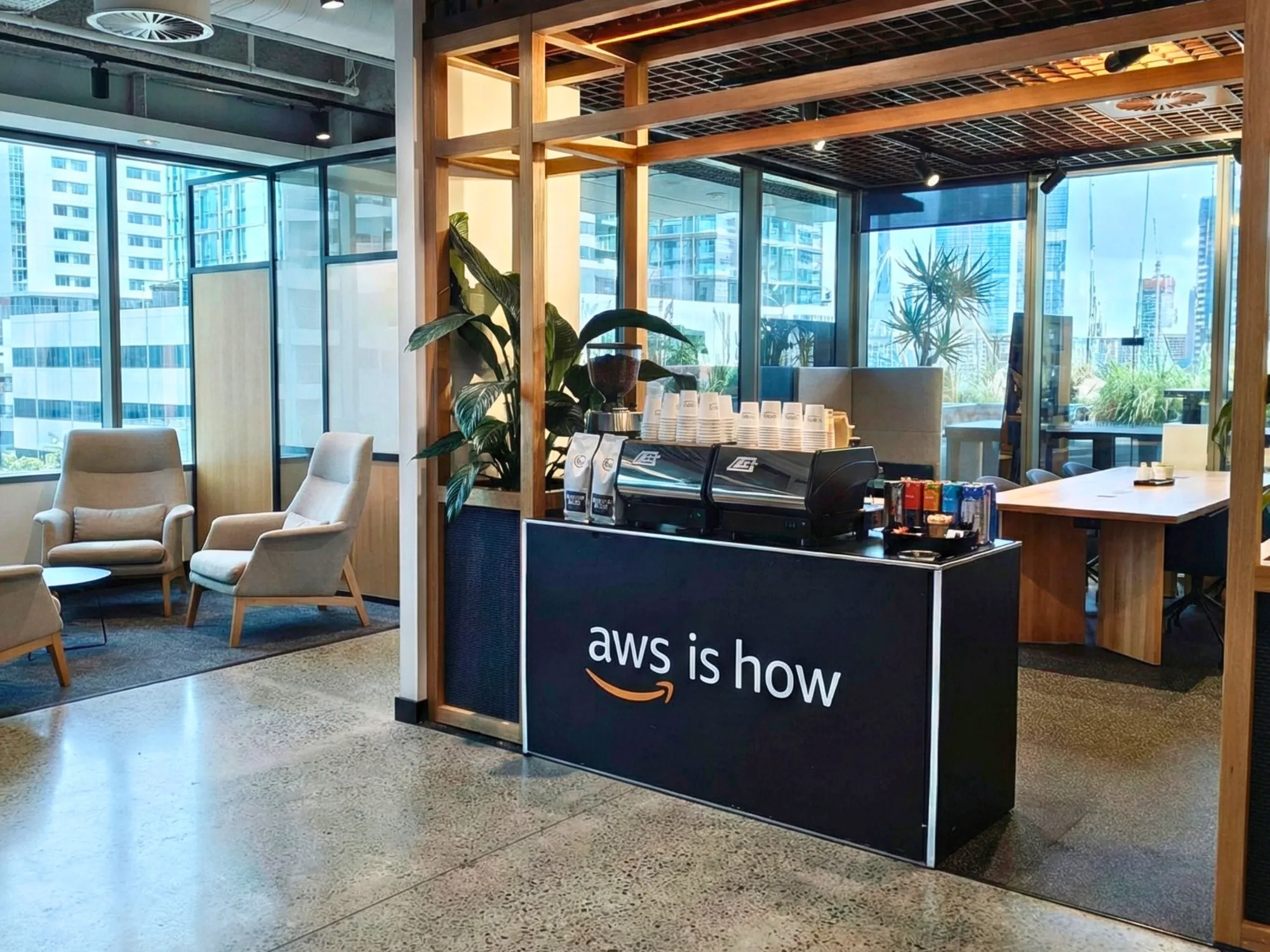 A Coffee on Cue cart with a custom-branded front panel for a corporate client