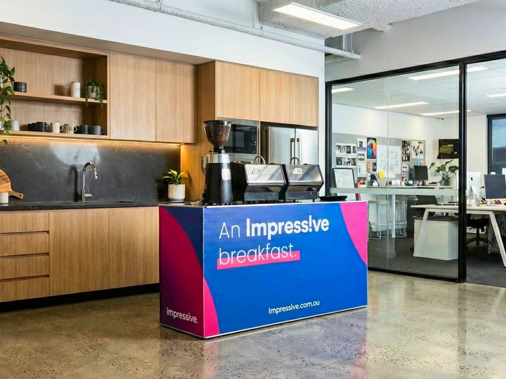 A Coffee on Cue cart in a full custom wrap for Impressive