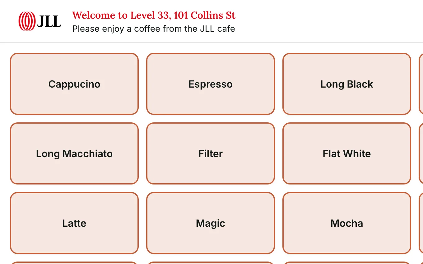 The same ordering screen in a client brand, their logo and colours in place of ours