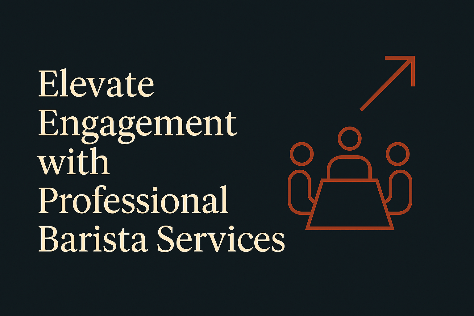 Dark background with cream text, geometric coffee cup, and productivity chart icon.