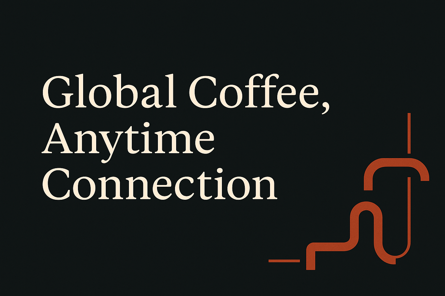 Dark background with cream text and orange linking graphics for global connection.
