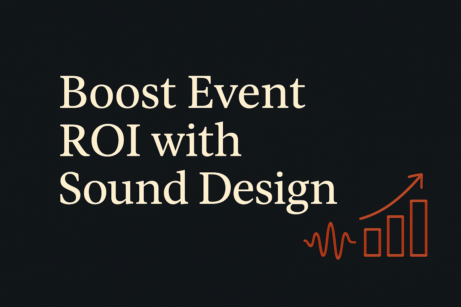 Dark background featuring cream text with an audio wave and financial arrow in orange.