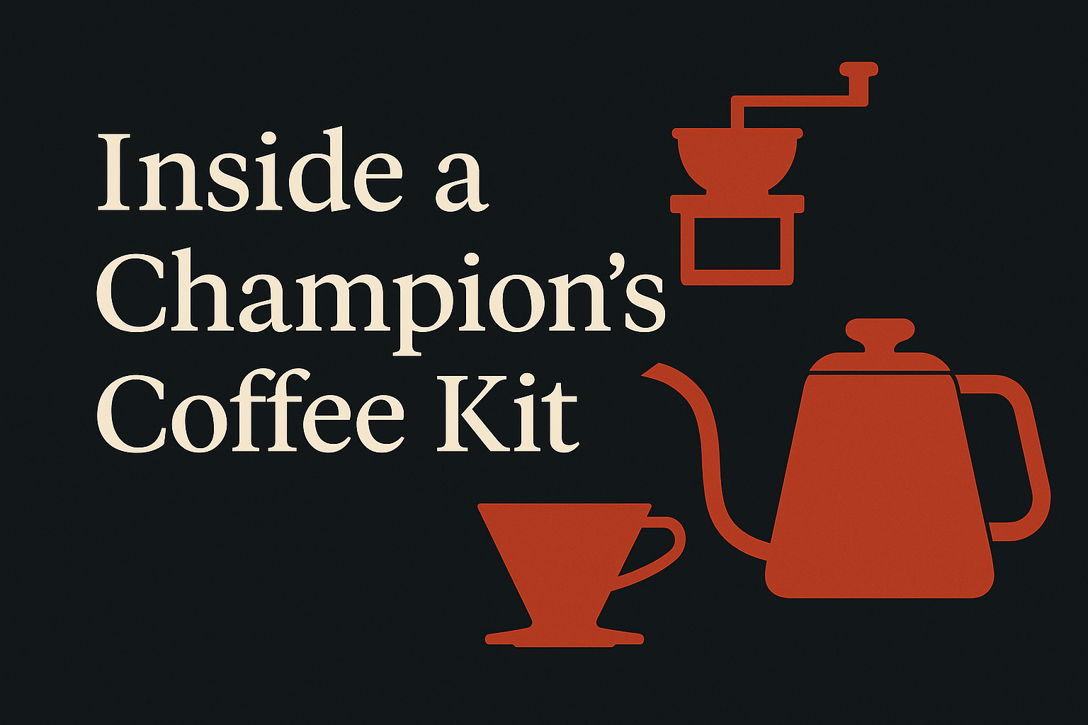 Dark background with cream text and orange coffee kit icons, emphasizing clean space.