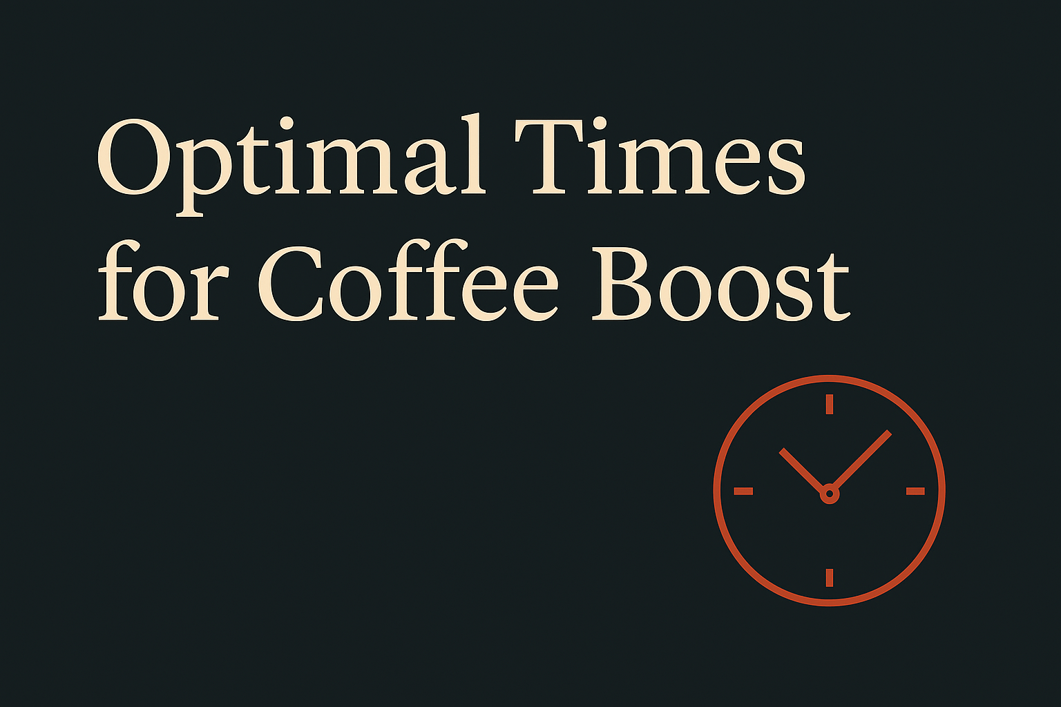 Dark background with cream text, orange clock icon represents optimal coffee timing.