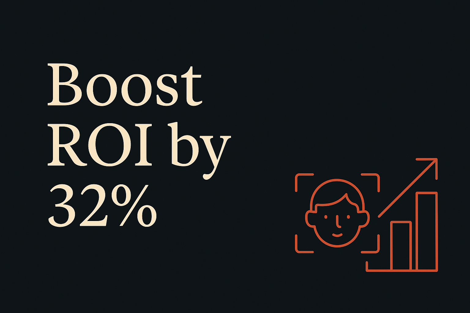 Dark background with facial recognition icons and text 'Boost ROI by 32%'.