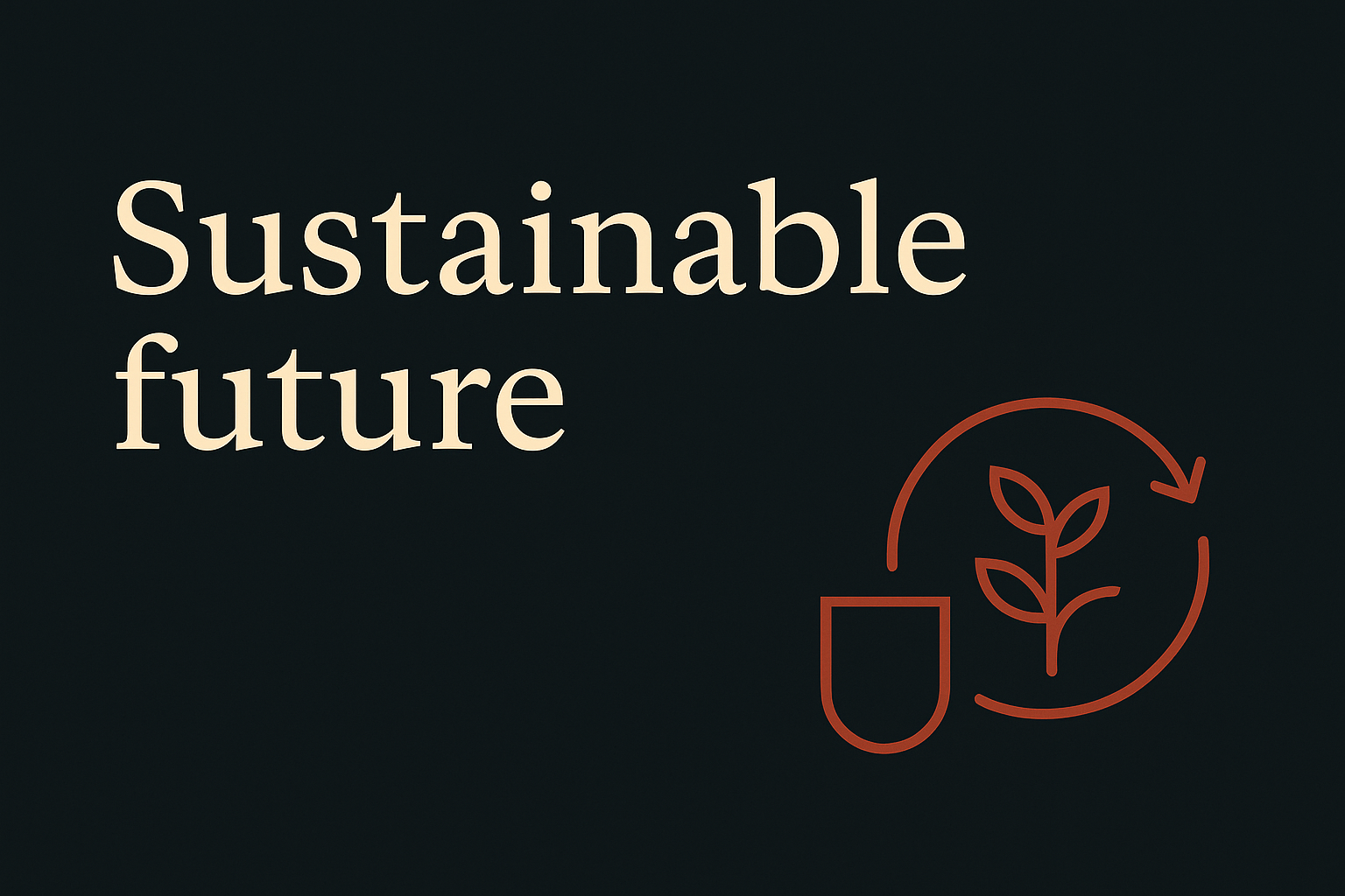 Charcoal background, cream text, orange plant and circle icons, spacious layout for branding.