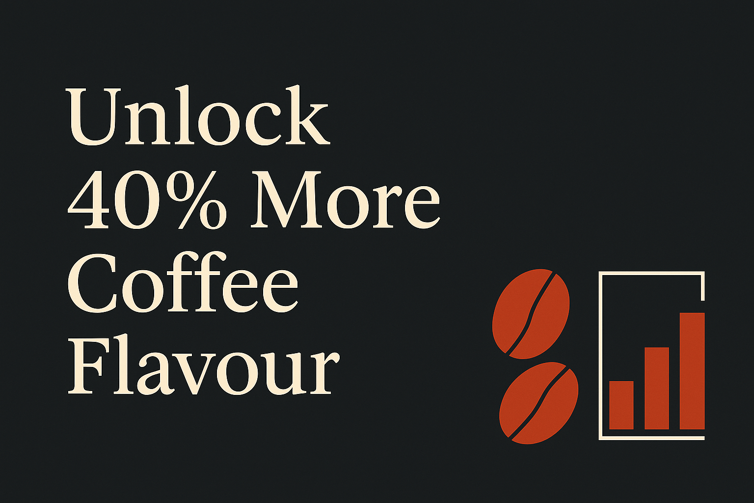 Dark design with cream text and orange coffee bean shapes.