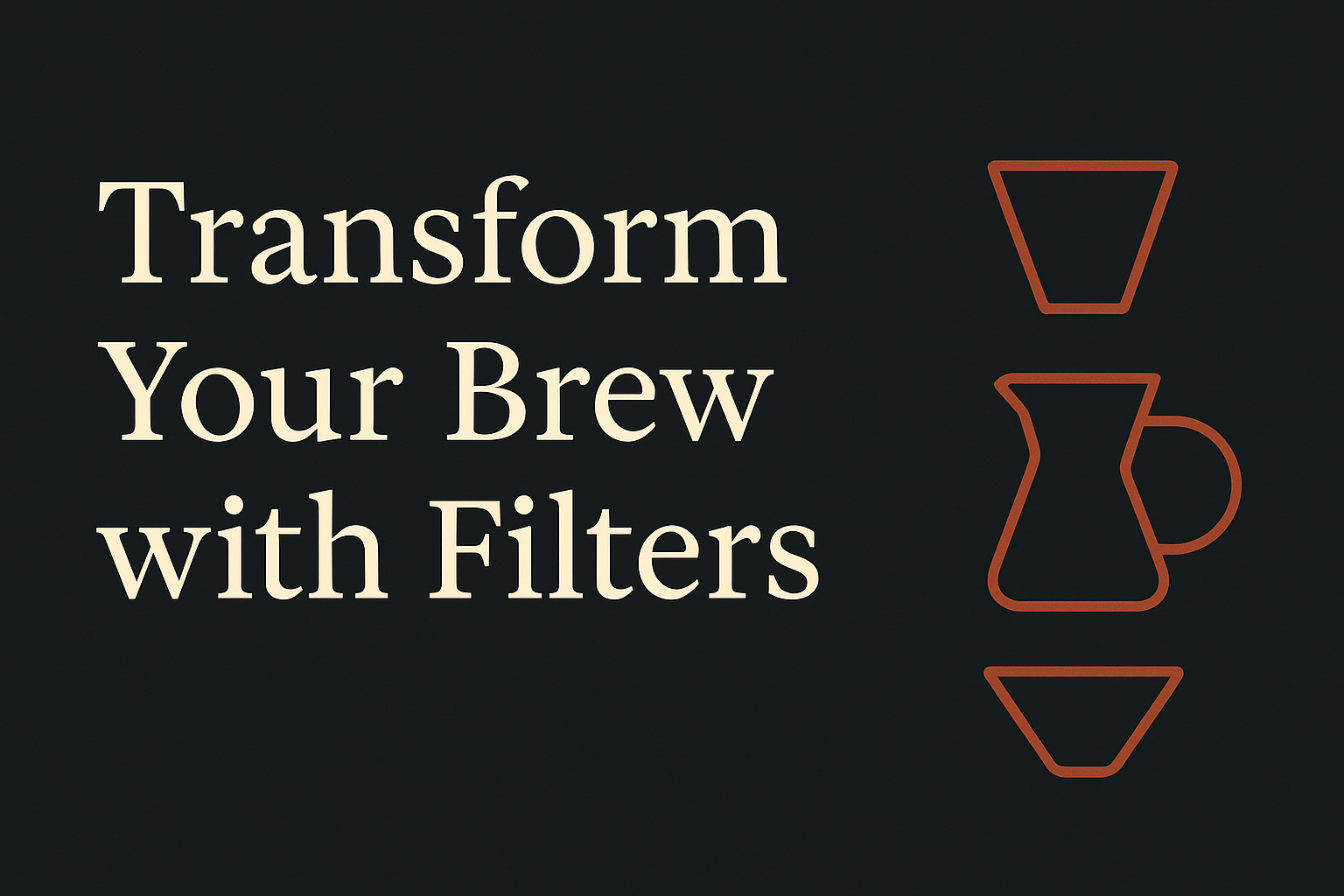 Dark background, cream text, orange coffee filter and pour-over silhouette graphics.