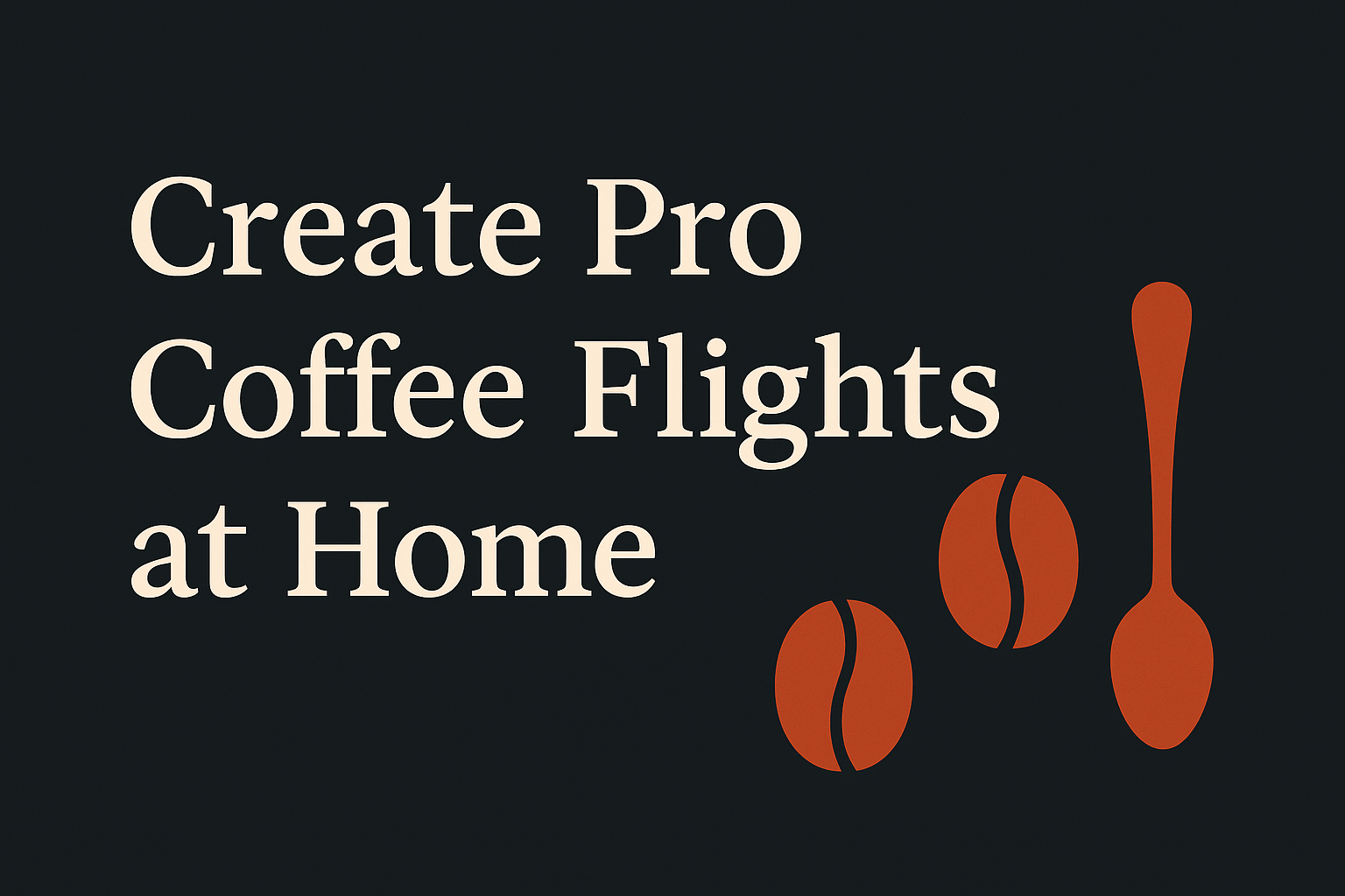 Dark background with cream text and orange bean and spoon graphics.