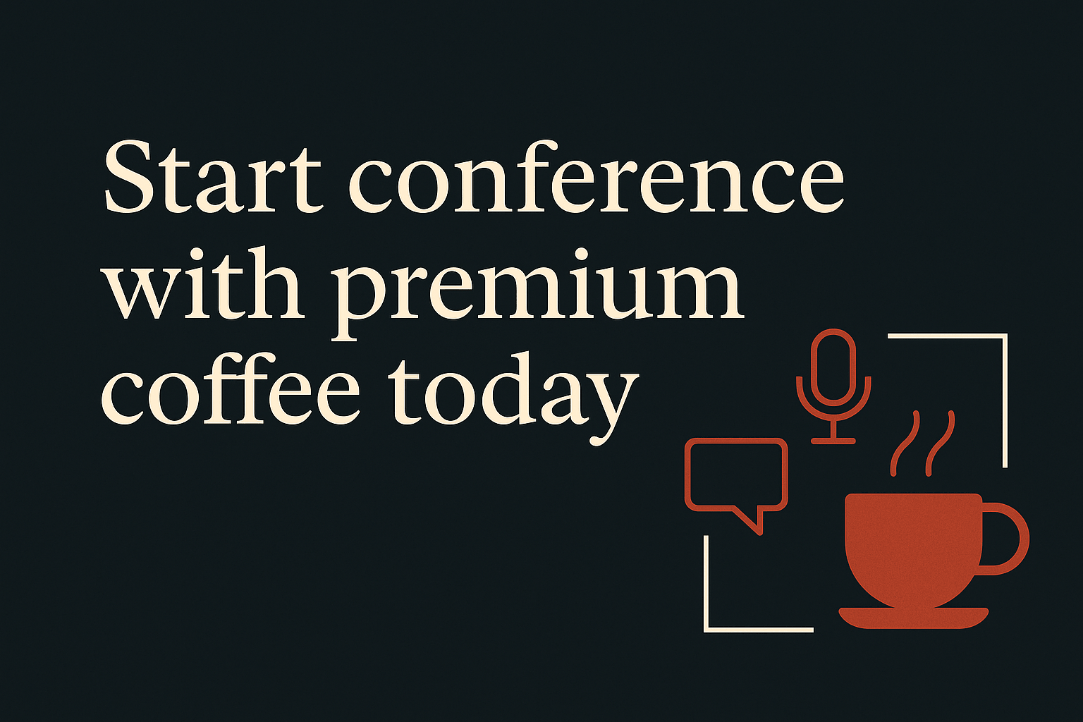 Dark background with cream text and orange conference symbols, focusing on visual appeal and space.