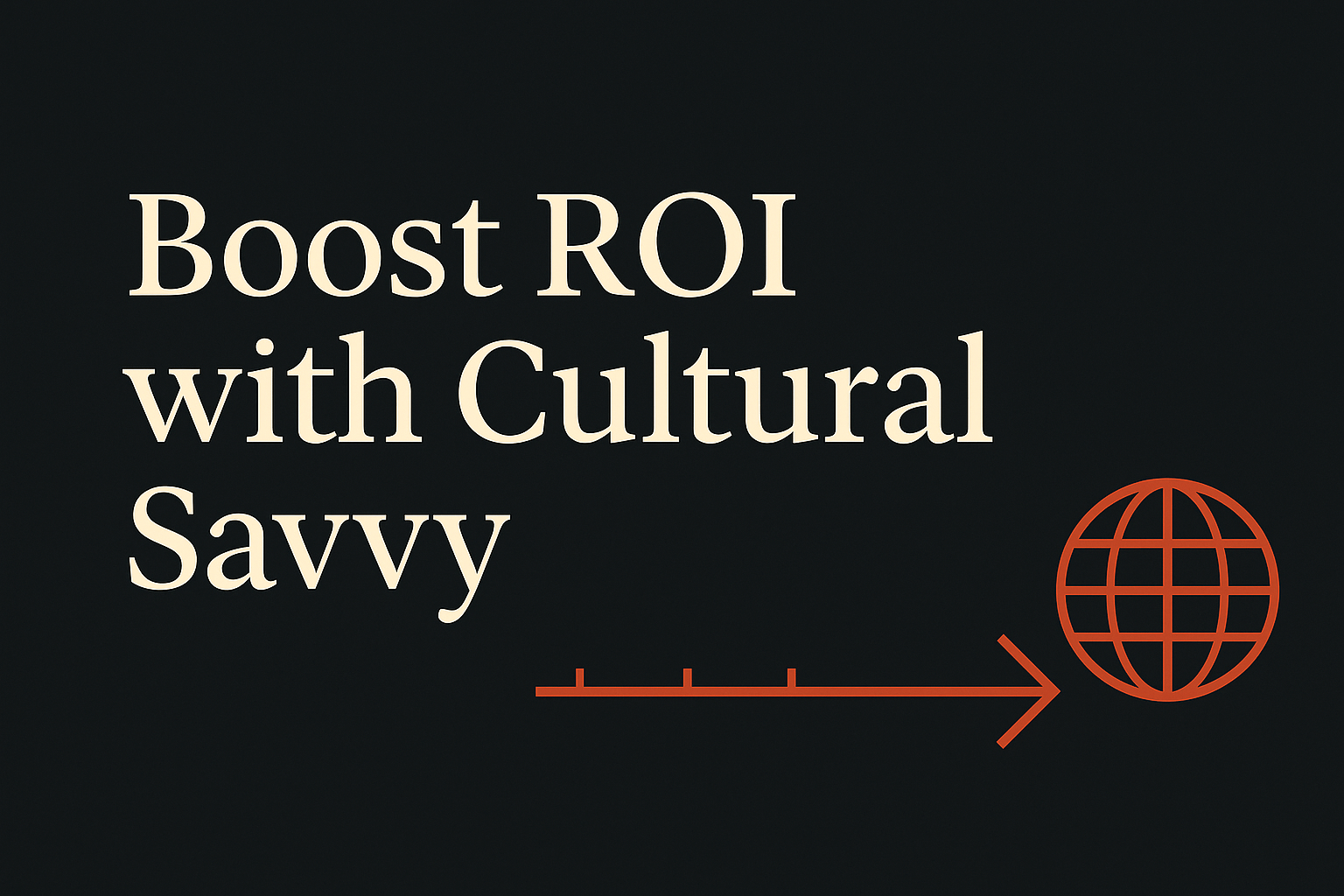 Dark background with cream text, orange globe and timeline arrow symbols