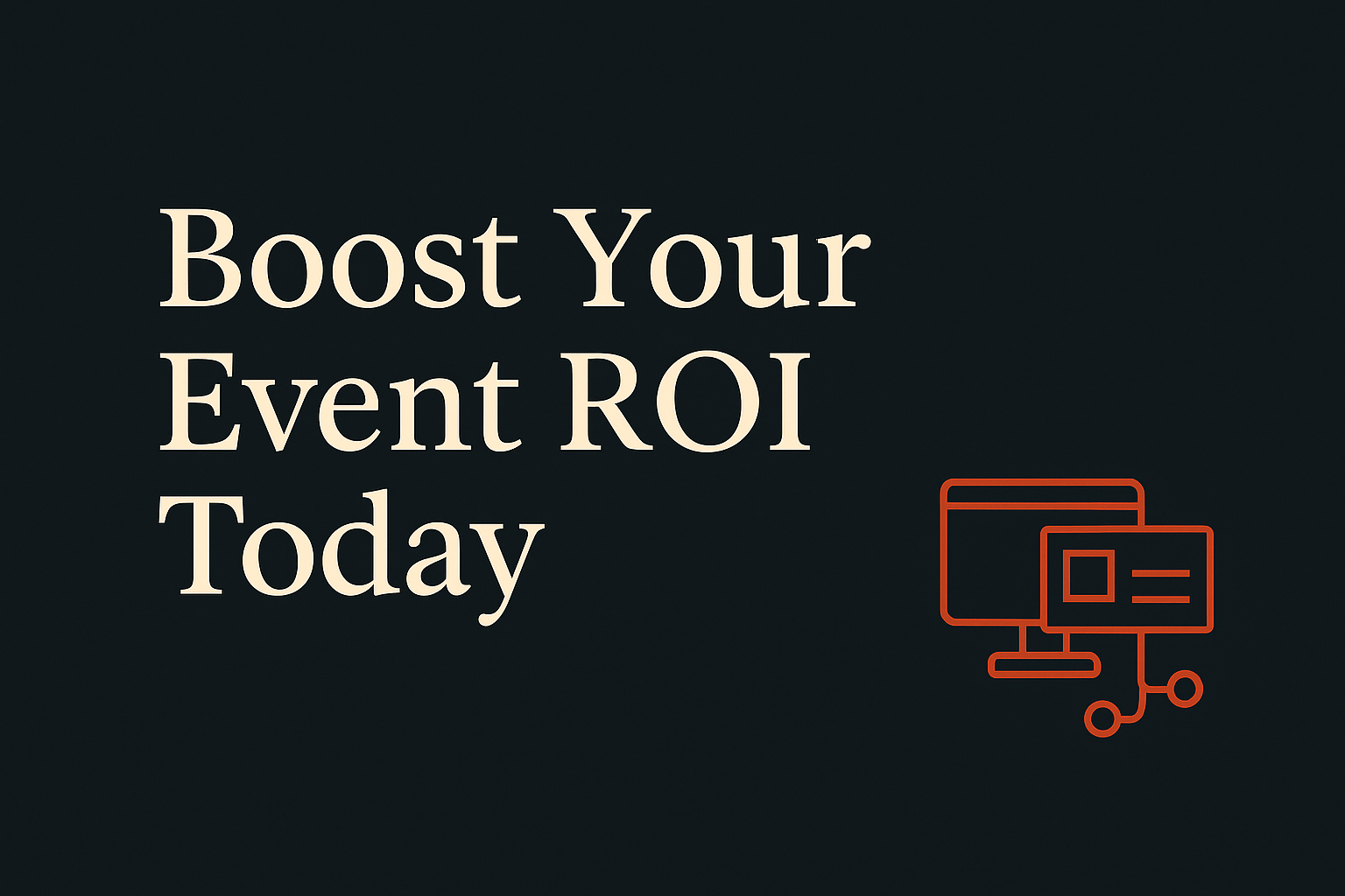 Dark background with cream text and an orange digital tech symbol.