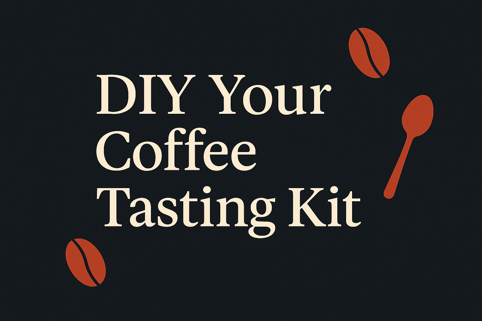 Dark background featuring cream text with orange coffee bean shapes and spoon icons.