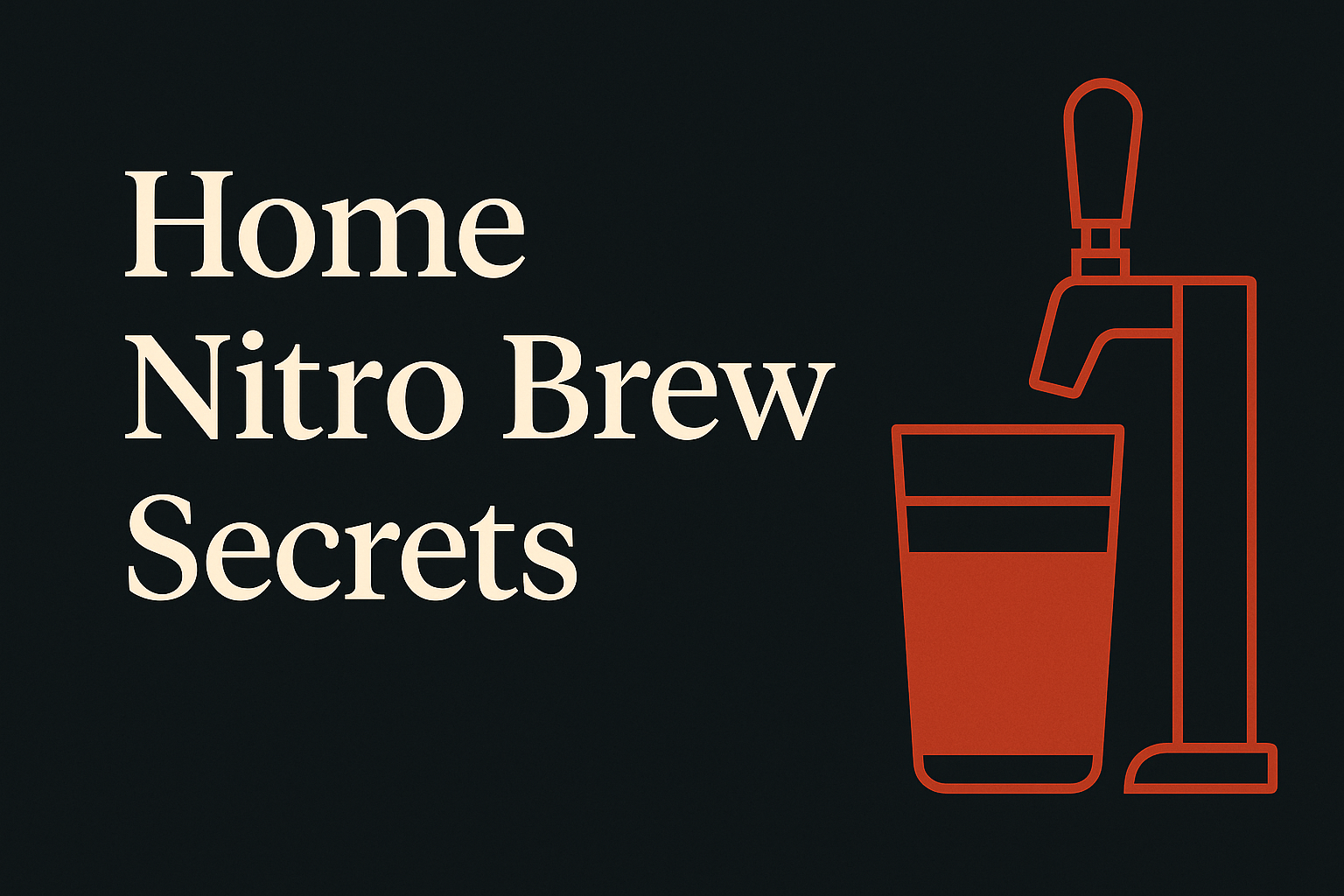 Cream text and nitro coffee silhouette on dark background, spacious design with orange accent element.