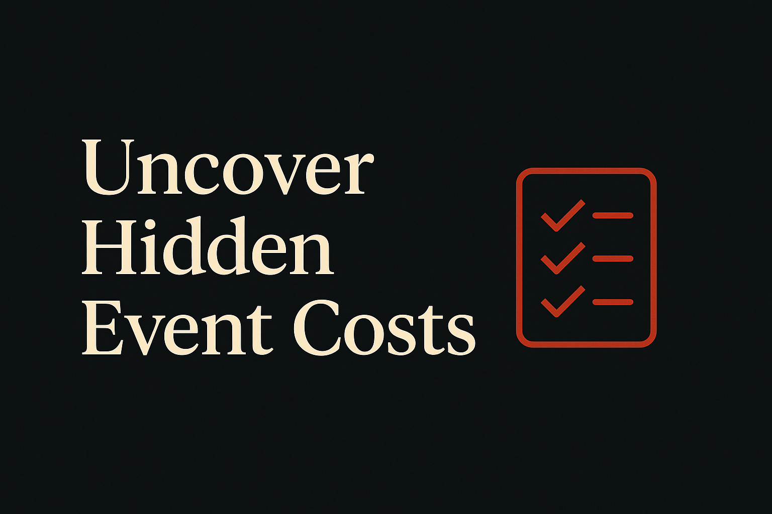 Dark background with cream text and orange checklist icon for event auditing theme.
