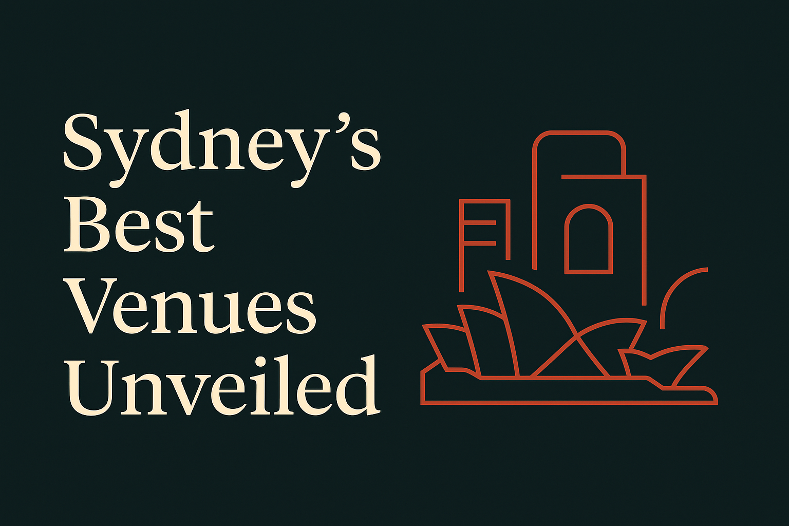 Sydney skyline with event venue icon, cream text on dark background.