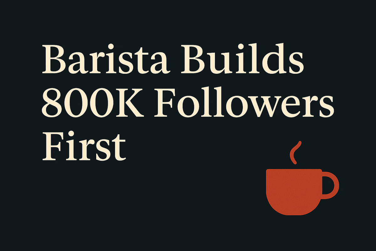 Dark background with cream text and an orange coffee cup icon.