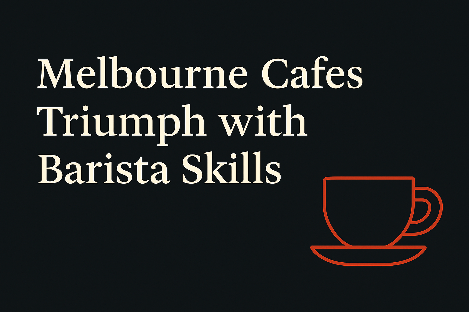 Dark background with cream text and orange coffee cup icon