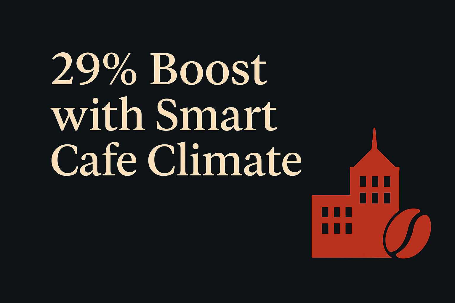 Dark background with cream text and orange Melbourne building and coffee bean icons.