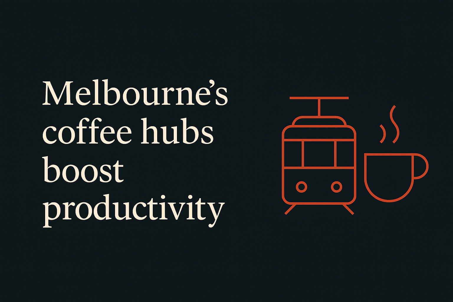 Image shows Melbourne coffee cup and tram in orange on dark background with cream text.