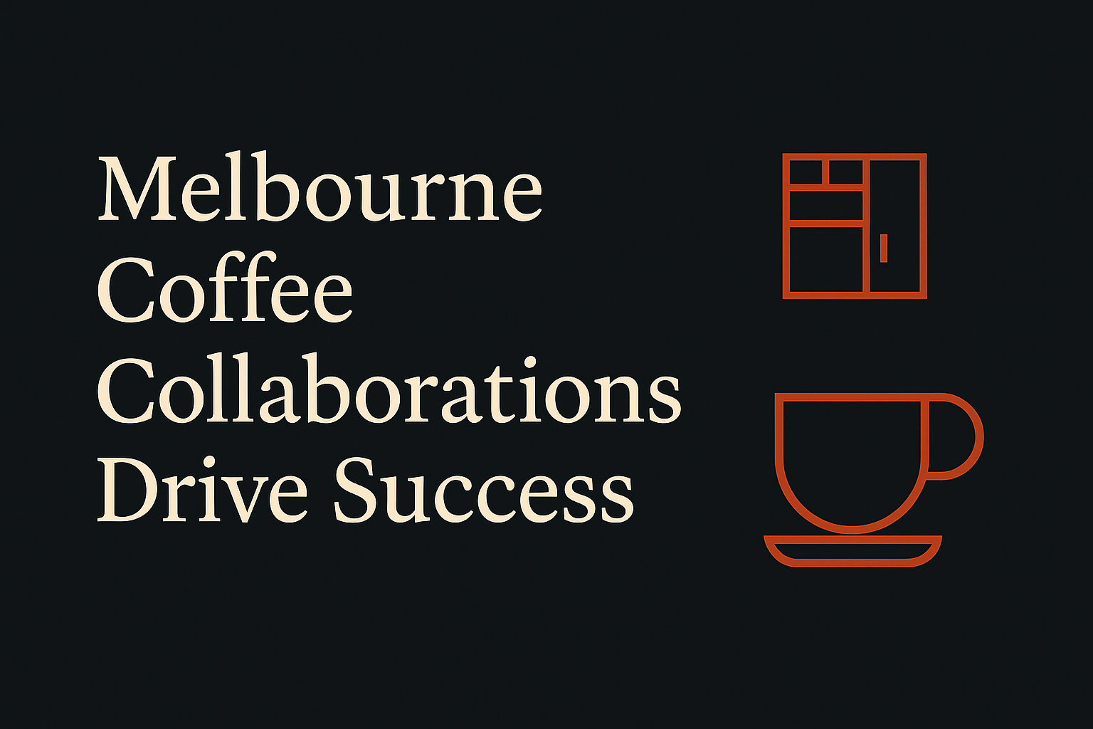 Dark background with cream text and orange CBD symbol, coffee cup icons.