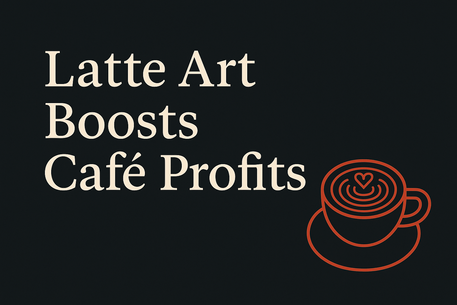 Dark backdrop with cream text and orange coffee cup icon