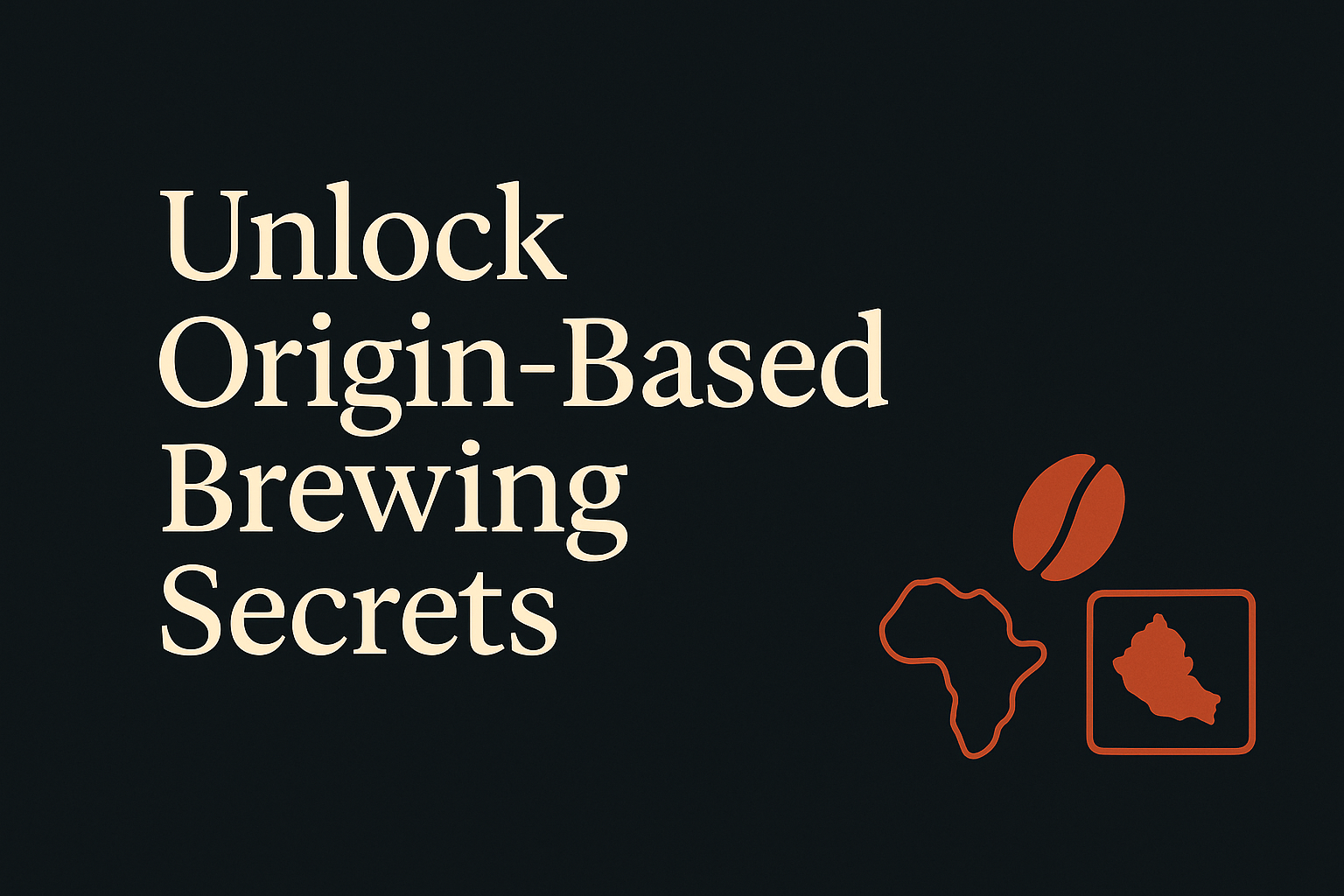 Dark design with cream text, orange bean shapes, and origin map elements