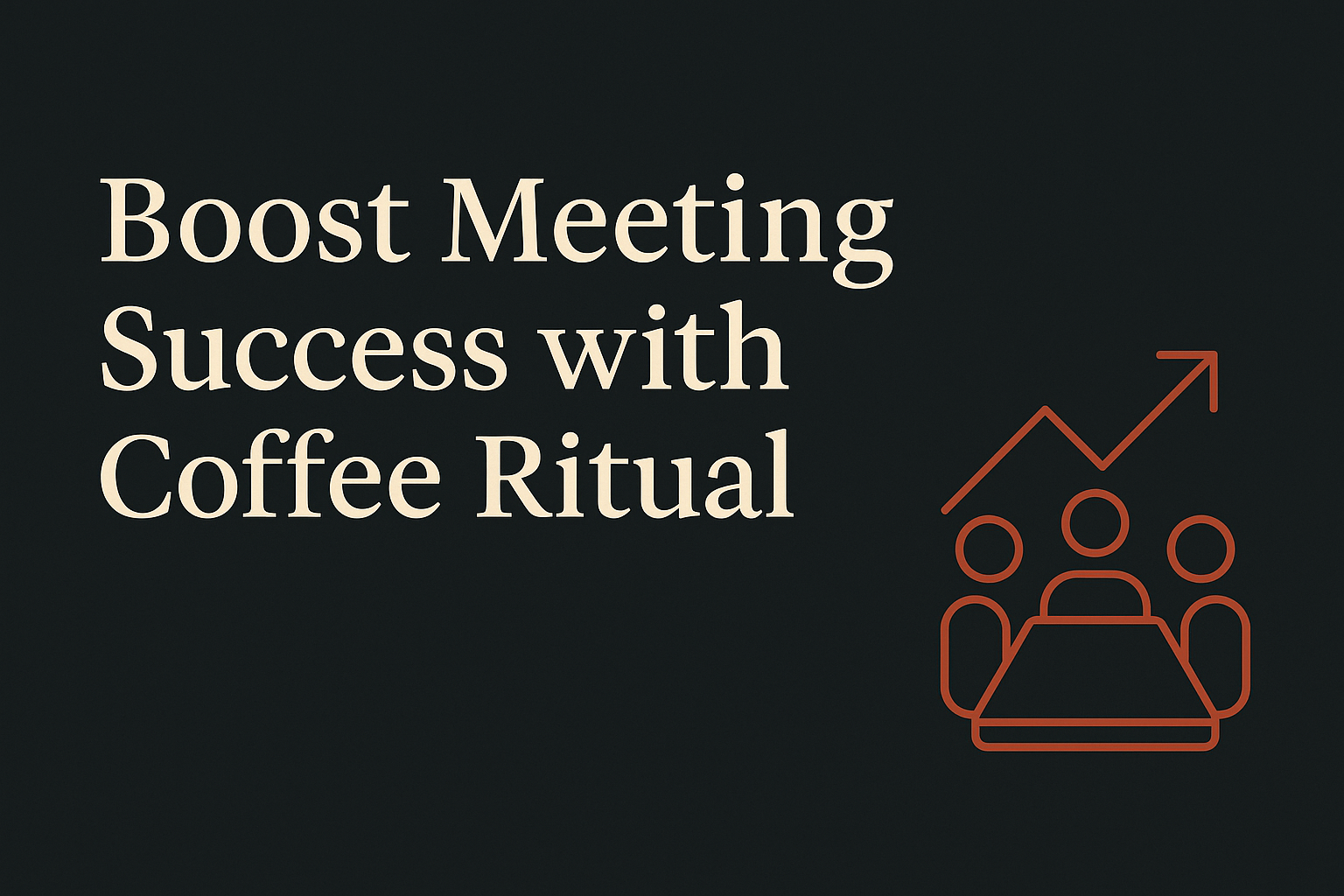 Dark background with cream text and orange meeting and progress arrow icons