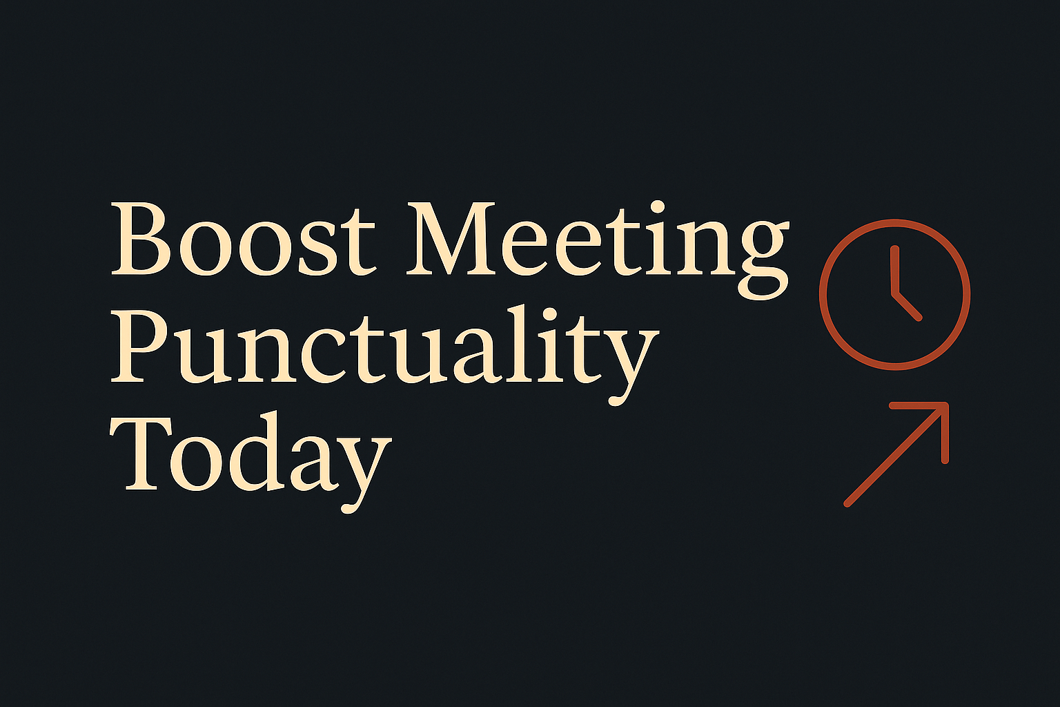 Dark backdrop with cream text and orange clock and arrow icons