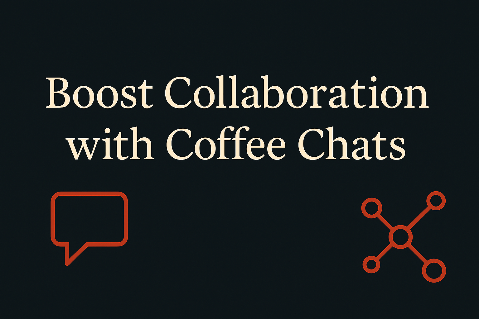 Dark background with cream text, orange conversation bubbles, and network graphics.