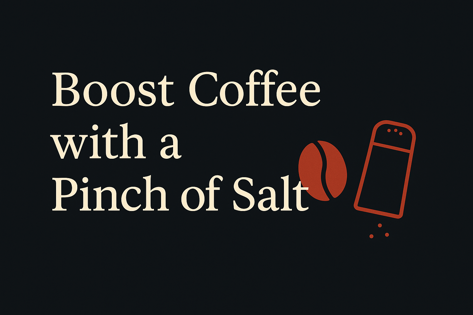 Dark background with cream text, orange coffee bean and salt shaker icons.
