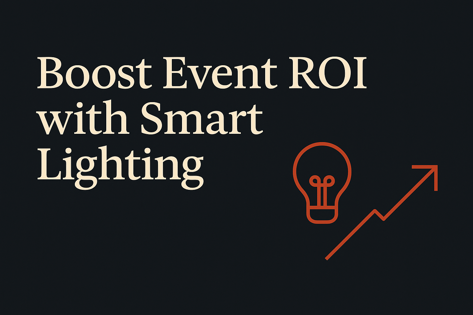 Dark background, cream text, orange light bulb and trend arrow symbols show lighting theme.