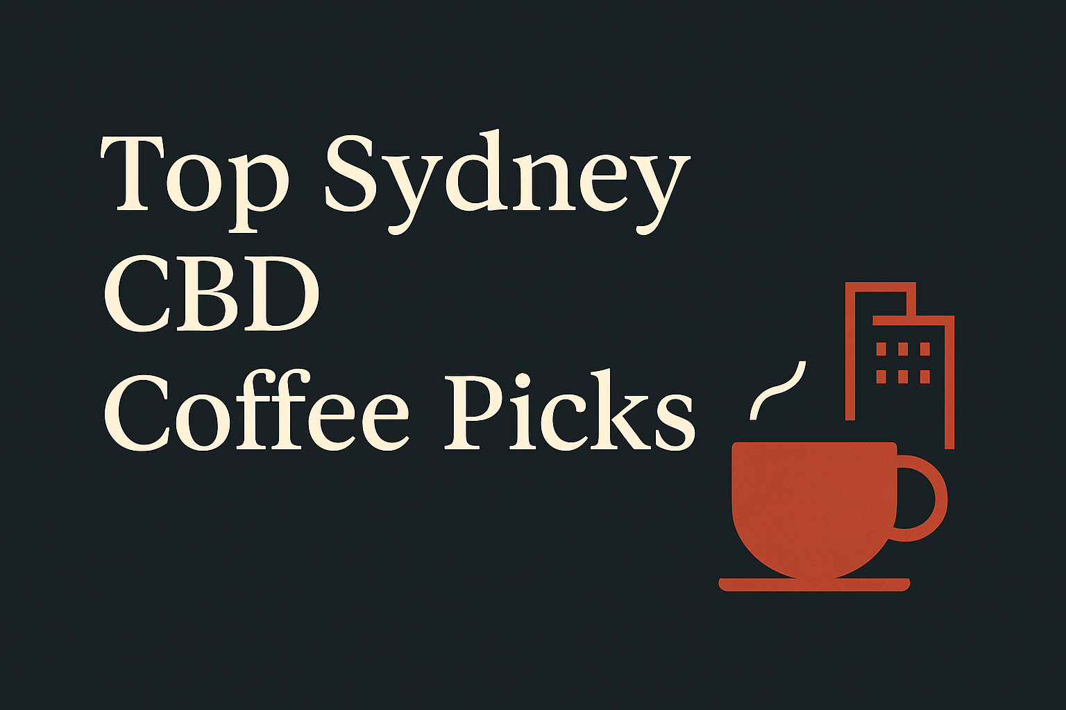 Dark background with cream text, showing Sydney coffee cups and CBD silhouettes.